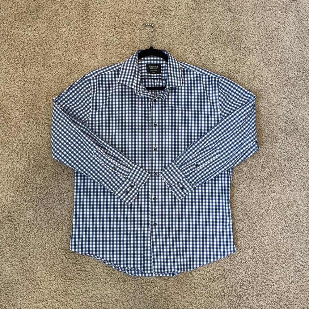 Nordstrom plaid navy blue dress shirt